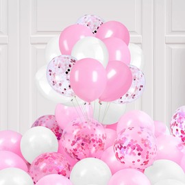 Pink Balloons Set - 30 Pcs Pink Latex Balloons 12in Pink Birthday Balloons Pink White Confetti Balloons for Girl Jungle Baby Shower Wedding Princess Pink Theme Birthday Party Decor