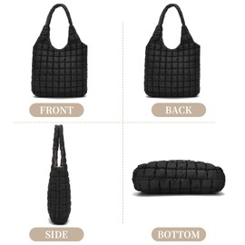 Nexum Quilted Puffer Hobo Bag for Women Large Soft Puffy Shoulder Bag Quilted Carryall Tote Bag Hobo Handbags for Travel Khaki