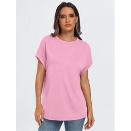AUTOMET Womens Summer Tops Oversized Short Sleeve Business Casual Dressy T Shirts Trendy Fashion Clothes Spring Outfits 2025 Pink S