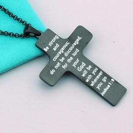 Inspirational Soccer Cross Necklace Engraved Bible Verse Stainless Steel Soccer Sport Pendant Necklace Teens Gift (Joshua 1:9, black)