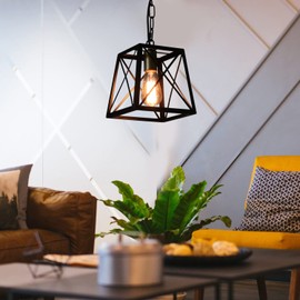 Eumyviv Metal Pendant Light, 1-Light Industrial Chandelier Trapeziod Lighting Fixture with Adjustable Hanging Rod for Kitchen Island Dining Room P0084