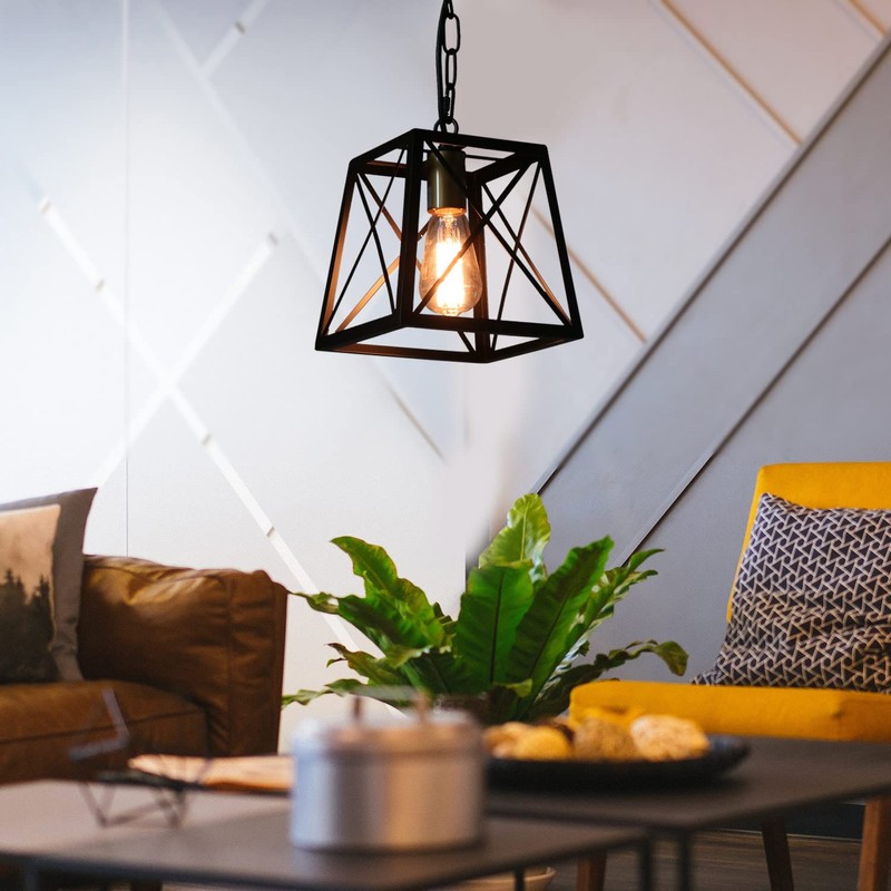 Eumyviv Metal Pendant Light, 1-Light Industrial Chandelier Trapeziod Lighting Fixture