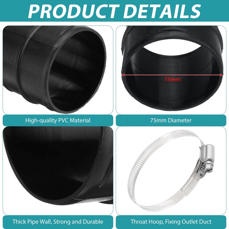 2 Connectors Round Duct Pipe 75 mm with 4 Stainless