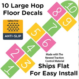 Anti-Slip Safety First - Traditional Hopscotch Bright Colorful Sensory Pathway for Classrooms or School Hallways 10 Large Decals