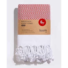 Luum® Set of 6 Hammam Guest Towels, Decorative Towels, Flannels, Face Cloth, Fabric Napkins, Cleaning Cloths, 100% Cotton, Quick-Drying, Lint-Free, Red, 33 x 33 cm, Gift Set Gifts for Women