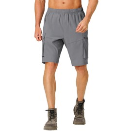 Lexiart Men's Hiking Cargo Shorts Drawstring Stretch Lightweight Quick Dry Shorts with Zipper Pockets Grey