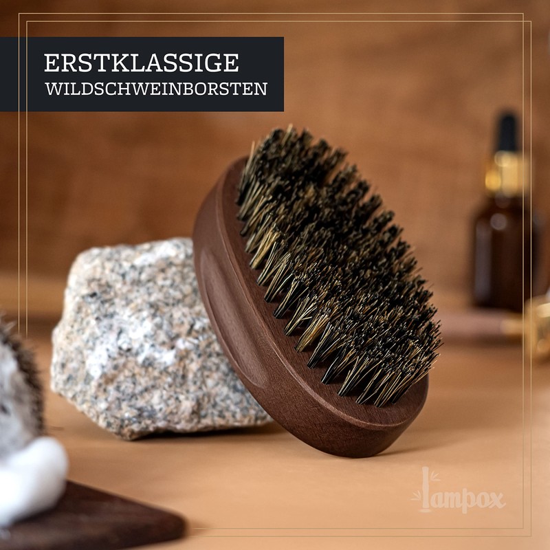 lampox Boar Bristle Beard Brush Oval Medium to Thick Beard