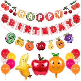 Pirese Fruit Birthday Party Decorations – Twotti Fruity 2nd Happy Birthday Banner Kit with Fruit Balloons, Confetti & Latex Balloons – Tropical & Tutti Frutti Theme Decor, Twotti Fruity Party Supplies