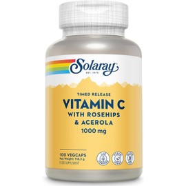 Solaray - Vitamin C 1000mg - 100 Vegan Capsules not Tablets - 3+ Month Supply - High Strength VIT C Supplement with Acerola Cherry and Rosehip - Lab Verified, GMO & Gluten Free