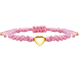 Pink Hand-woven Bracelet Heart-shaped Charm for Lady Girlfriend Daughter Adjustable Bracelet