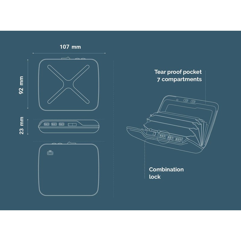 Ögon CW-Silver Pocket Size Vault Code Wallet Anodized Aluminium Silver