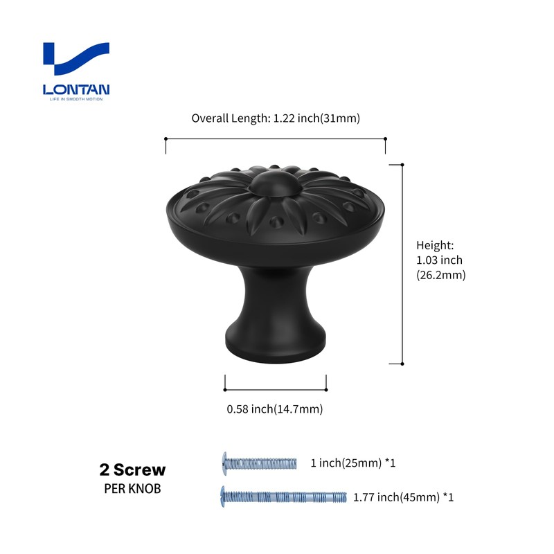 LONTAN Pack of 10 Furniture Knobs, Black Cabinet Knobs, Vintage