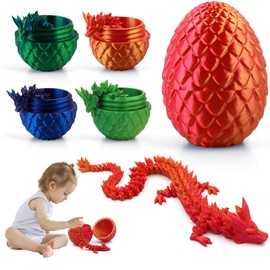 3D Printed Dragon in Egg, Mythical Pieces Dragon Egg, Full Articulated Dragon Crystal Dragon Egg, Flexible Joints Dragon Fidget Toy, Home Office Decor Executive Desk Toys (Laser Red)