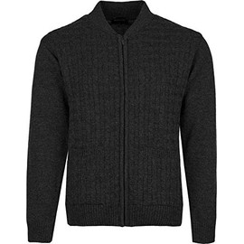 Men Knitted Cardigan Round Neck Long Sleeve Front Zip and Pockets, XX-Large, Black