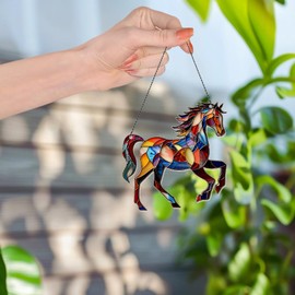 Adornos de caballo para colgar en la ventana, regalos para amantes de los caballos, para mujeres y hombres, decoración de pared para el hogar, decoración de habitación, Navidad 2D acrílico plano