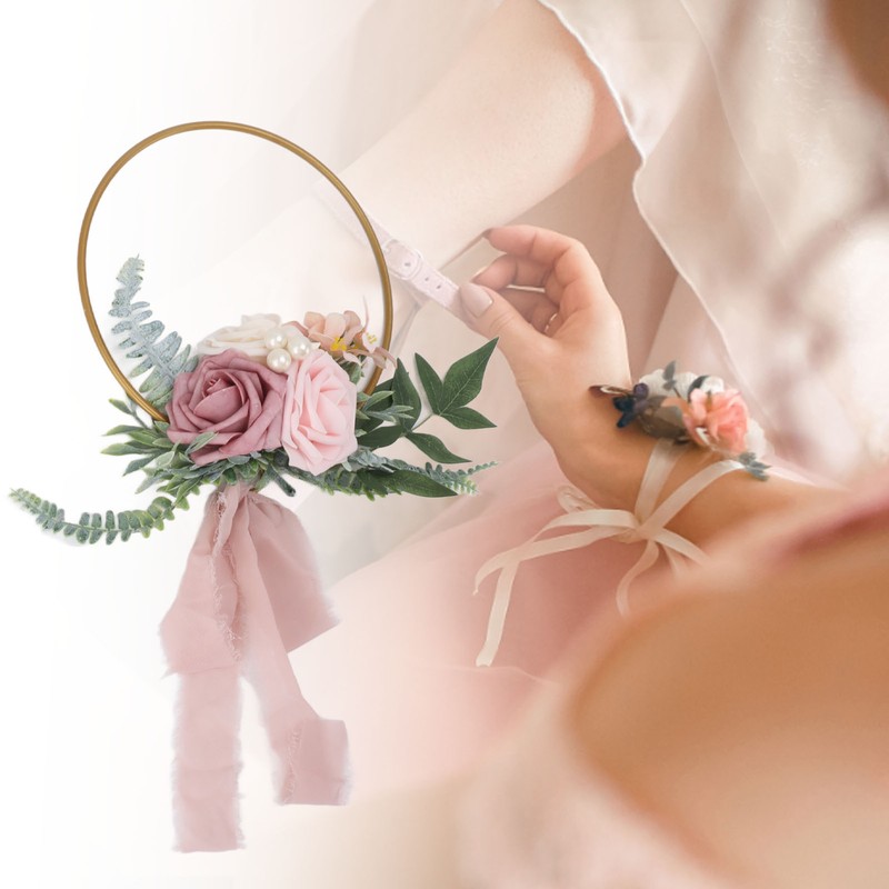 Artificial Succulents Wreath Iron Foam Greenery Wreath Portable Bridal Wreath