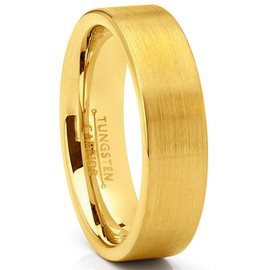 Metal Masters Co. Men's Tungsten Wedding Band Ring Goldtone Flat Brushed Comfort-Fit 4MM Size 8