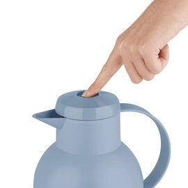 Emsa Samba F40101 Insulated Jug, 1 Litre, Quick Press Closure, 100% Leak-Proof, 12 Hours Hot, 24 Hours Cold, Powder Blue