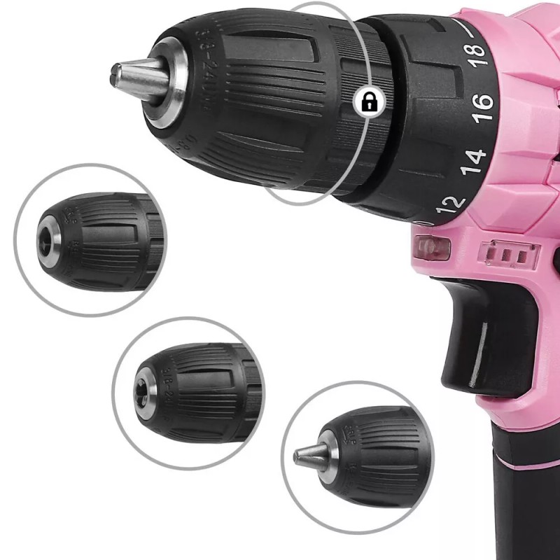 WORKPRO 12V Pink Cordless Drill Driver Set Home Tool 61PC