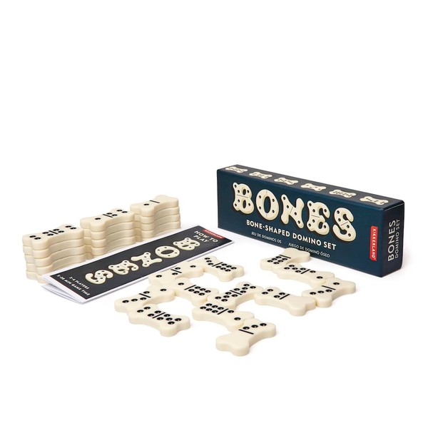 Kikkerland Bone Shaped Dominoes Set, 28 Tiles, Classic Board Game, Fun Family-Friendly Game Night, for Adults and Kids Ages 8 and up, Party Favors