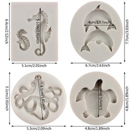 MYPRACS 4 Stück Meeresschildkröte Seepferdchen Silikonformen Delfin Oktopus Fondantform für Schildkröte Kuchendekoration Cupcake Topper Harz Zucker Süßigkeiten Schokolade Gummipaste
