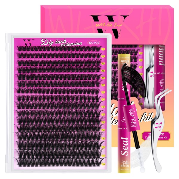 Lash Extension Kit 320PCS Eyelash Clusters 50D DIY Eyelash Extension