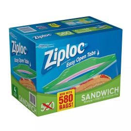 Ziploc (580 BAGS) SANDWICH BAGS ZIPLOC DOUBLE ZIPPER STRONG 6 1/2" x 6" USA MADE