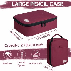 Kasgo Large Pencil Case, 54 Slots, Pencil Case, Pencil Case for School, Students, Work, Office, Art Pen Organiser Holder, School Material with 2 Removable Layers, Burgundy