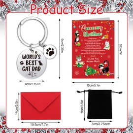 HOWAF Christmas Card from The Cat, Merry Christmas Cards from The Cat, Cat Christmas Card Cat Xmas Card with Cat Dad Keyring Engraved, Cat Dad Gifts for Christmas, Cat Gifts for Men Cat Lovers