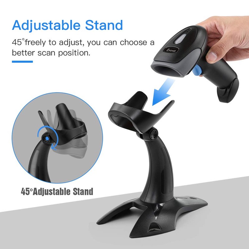 Eyoyo Wired 1D 2D Barcode Scanner with Gooseneck Stand Handsfree/USB