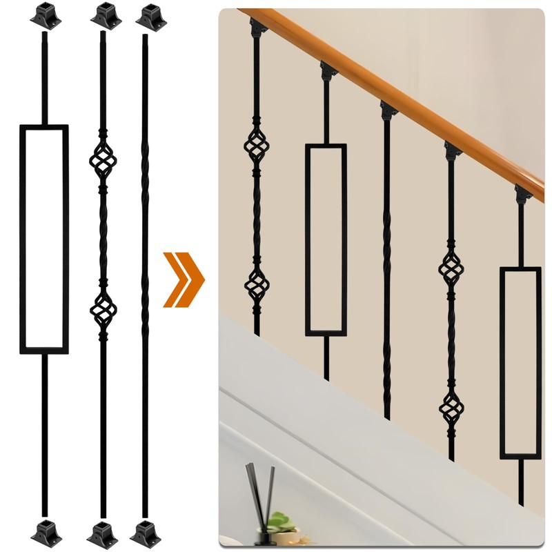Zwinz 10 Pack Wrought Iron Balusters, 44" Metal Stair Spindles