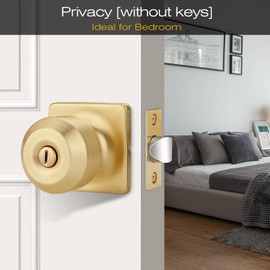 EHOMEWARE 1 Pack Gold Door Knob, Door Handles Interior, Bedroom Door Knobs with Lock, Bathroom Door Handle, Keyless Privacy Door Knob, Reversible Door Lever for Left/Right Handed Doors
