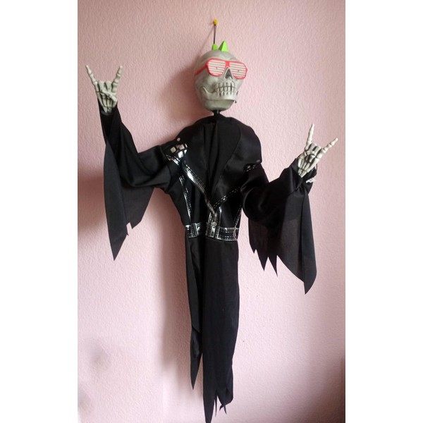 Animated Punk Rocker Skeleton Reaper Halloween Hanging Decoration Decor Light