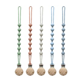 Pacifier Clip for Boys Girls - MORIBOX 5 Pack Paci Clip Soothie Baby Binky Holder for Shower Birthday Gift (Beige+Brown+Green+GBlue+SBlue)