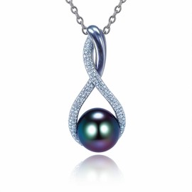 Black Pearl Necklace for Women Sterling Silver Tahitian Black Pearl Necklace Freshwater Black Pearl Jewelry Cultured Pearl Necklace Gifts for Women