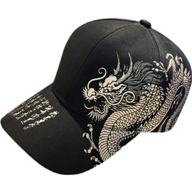 White Fang CZ278 Men's Hat Cap, Dragon, Dragon, Cool, Outdoor, Casual, Fashion, Black