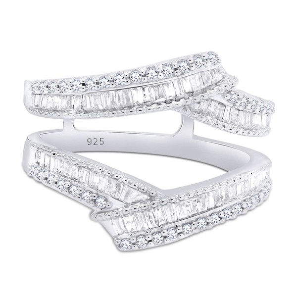 AFFY Baguette Shape Cubic Zirconia Enhancer Wrap Guard Ring in