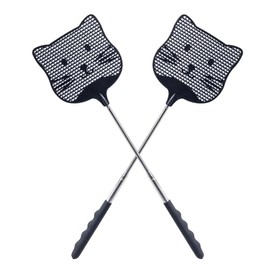 Pack of 2 Fly Swatter, Telescopic Fly Swatter, Extendable Fly Swatter, Long Handle Fly Swatter, Plastic Heavy Duty Fly Swatter for Indoors, Patio, Garden and Outdoors, Black
