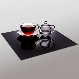 CRYSFLOA Black Square Mirrors Centerpieces for Tables 10’’ Peel and Stick Mirror Backsplash Acrylic Square Centerpiece Trays Plates for Wedding, Birthday Party, Christmas, Wall Decor 12 PCS