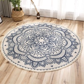 Greenf Retro Round Cotton Rug, Washable, Indoor and Outdoor for Living Room, Bedroom Rug, Boho Style, Round Rug (Height 90 x 90 cm)