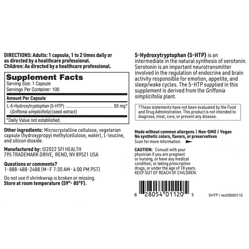 Klaire Labs SFI Health 5-HTP 50 mg - Hypoallergenic 5-HTP