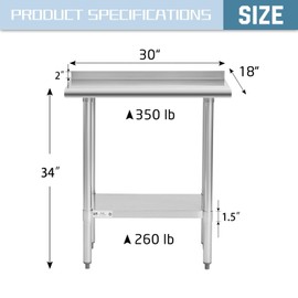 Hally Stainless Steel Table for Prep & Work 18 x 30 Inches, NSF Commercial Heavy Duty Table with Undershelf and Backsplash for Restaurant, Home and Hotel