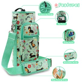 ujdnspda Dachshund Water Bottle Carrier Bag for 25oz/32oz Wiener Dog Flower Water Bottle Holder with Adjustable Strap& Phone Pocket,Dachshund Water Bottle Accessories Gifts