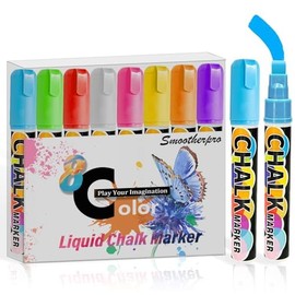 SMOOTHERPRO Chalk Pens | Chalk Marker Pens | 8 Pieces | 10 mm Wide Nib Fat Square Nib | Dry Wipe Marker Set for Blackboard Signs Windows (CMP108)