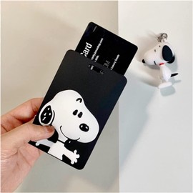 Snoopy Character Pass Case, Employee ID Card Holder, Name Holder, Name Badge Case, IC Card Case, Strap, Black