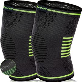 AGILE NOW® Knee Support Set of 2 Premium Stabilises & Protects Joints with Every Movement - Knee Bandage for Men & Women - Non-Slip & Breathable Knee Pads - for Any Sport (L, Green)