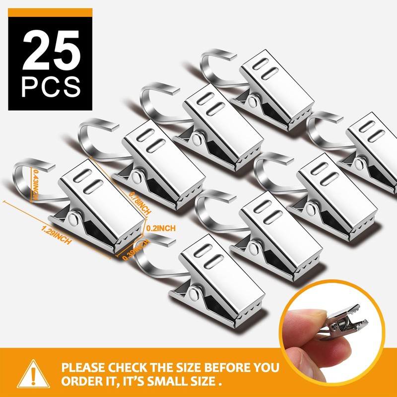 Teenitor 25 Pack Curtain Clips for Hanging Curtain Hooks, Stainless