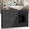 BSEED Touch Light Switch with Socket and LED Interface, 2-Gang,