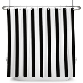 OFILA Black and White Shower Curtain,Striped Shower Curtain Sets for Bathroom,Black and White Striped Shower Curtains with Hooks 72x72inch