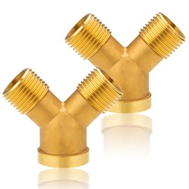 Pack of 2 1/2 Inch Brass 2-Way Water Connection Distributor, 1/2 Inch Y Piece Brass Quick Coupler Distributor, DN15 Brass Y Distributor AG x Female x AG for Hot and Cold Water Supply, Drinking Water